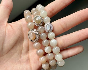 Natural Moonstone Bracelet: Sterling Silver Accent, Healing Crystal Jewelry