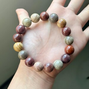 Natural Alashan Agate Bracelet / 13mm Beads | Unique Colorful Gemstone Jewelry | Handmade Healing Crystal Gift for Men & Women(N22)