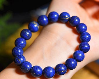 Natural Lapis Lazuli Bracelet, 8mm Deep Blue Beaded Bracelet, Minimalist Healing Crystal Jewelry for Men Women