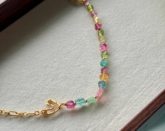 Natural High Quality Tourmaline Bracelet | Genuine Multi Color Gemstone Bracelet | S925 Sterling Silver Adjustable Bracelet