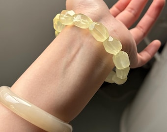 Genuine natural Yellow LEMON QUARTZ Crystal Faceted  Bracelet