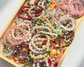 Mystery Gemstone Bracelet: Natural Crystal Bead Mix, Handmade Jewelry