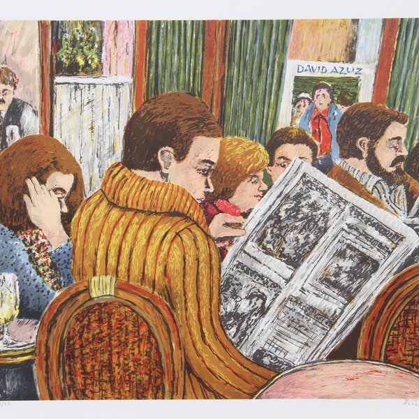 David Azuz, Couple Bar Montparnasse Paris, Lithograph, signed and numbered in pencil