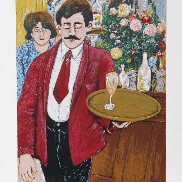 David Azuz, Italian Waiter, Lithograph, signed and numbered in pencil