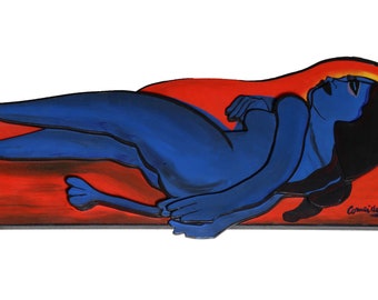 Corneille, Femme en Bleu, Painted Wooden Sculpture, signed and numbered in pigment