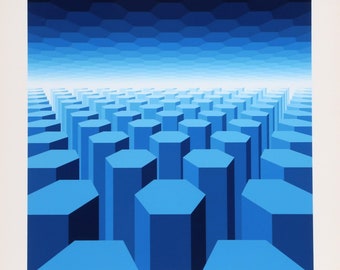 Jean Pierre Vasarely (aka Yvaral), 50 Shades of Blue, Screenprint, signed and numbered in pencil