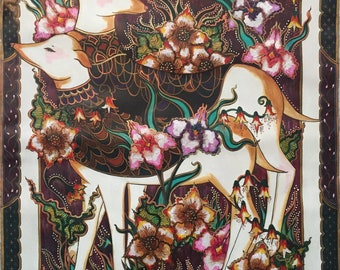 Mara Abboud, Persian Hounds, Acrylic on Canvas, signed