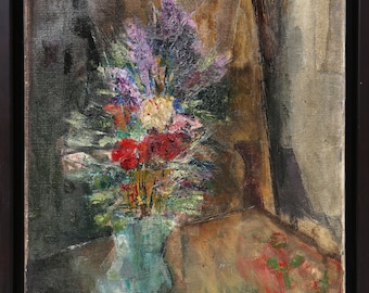 Flowers in Vase by V. Venetini, Oil Painting