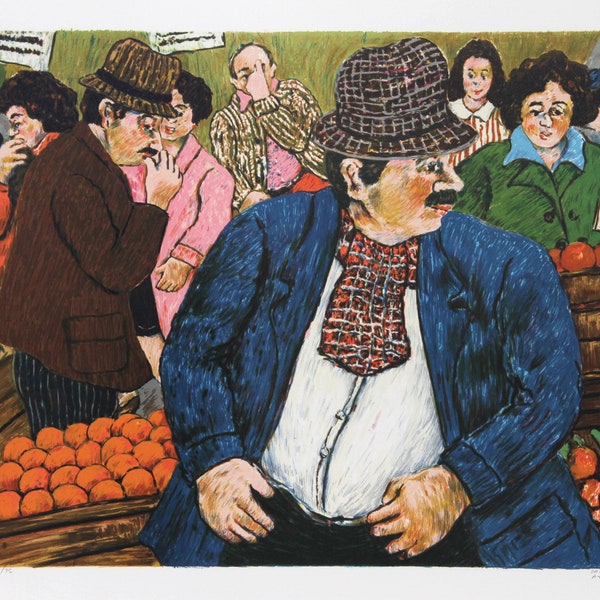 David Azuz, Market in Napoli, Lithograph, signed and numbered in pencil