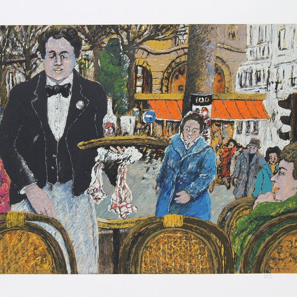 David Azuz, Waiter in Cafe Margolin, Lithograph, signed and numbered in pencil