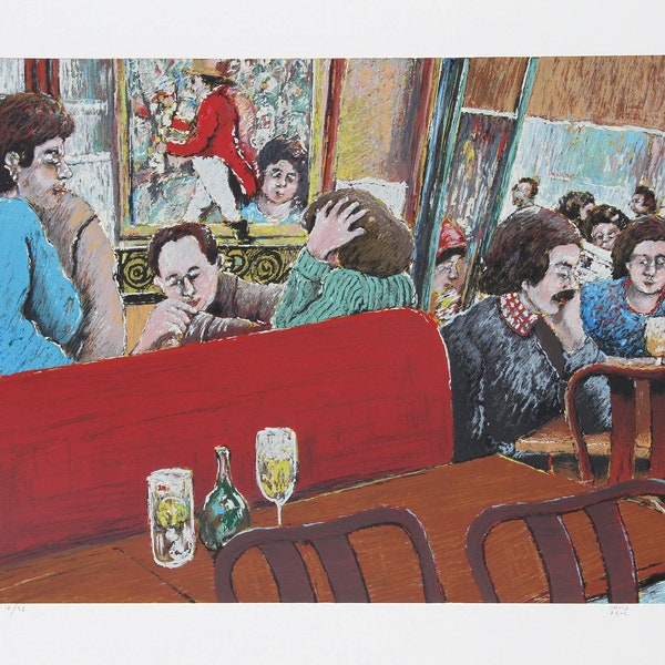 David Azuz, Bistro Booth, Lithograph, signed and numbered in pencil