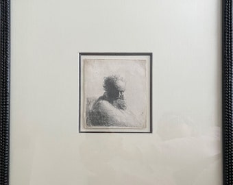 Rembrandt van Rijn, Bust of an Old Man, Looking Down, Three Quarters Right, Etching in black ink on cream laid paper, signed in plate