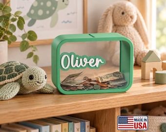 Personalized Kids Piggy Bank, Modern Matte Pastel Colors , Custom Name