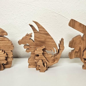 Évolution Pokémon en bois faite à la main, décoration Pokémon, cadeaux Pokémon, cartes Pokémon, Pokémon, Salamèche, Dracaufeu, Bulbizarre, Blastosie