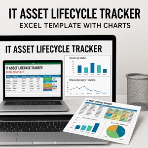 IT-tillgångsspårare – Excel-mall med diagram | Hantera garanti, status och livscykel