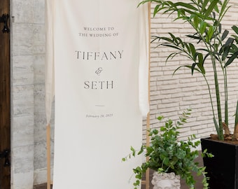Cartello di benvenuto per matrimonio moderno, cartello in tessuto, cartello di benvenuto in tessuto per matrimonio, cartello in lino personalizzato per matrimonio, matrimonio boho, cartello di benvenuto per matrimonio
