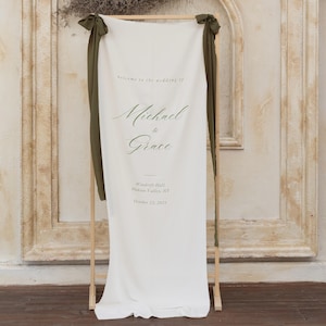 Custom Wedding Welcome Sign, Fabric Wedding Banner, Personalized Wedding Decor, Elegant Wedding Ceremony Sign