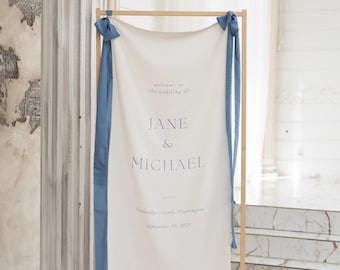 Custom Wedding Welcome Sign, Fabric Wedding Banner, Personalized Wedding Decor, Elegant Wedding Ceremony Sign