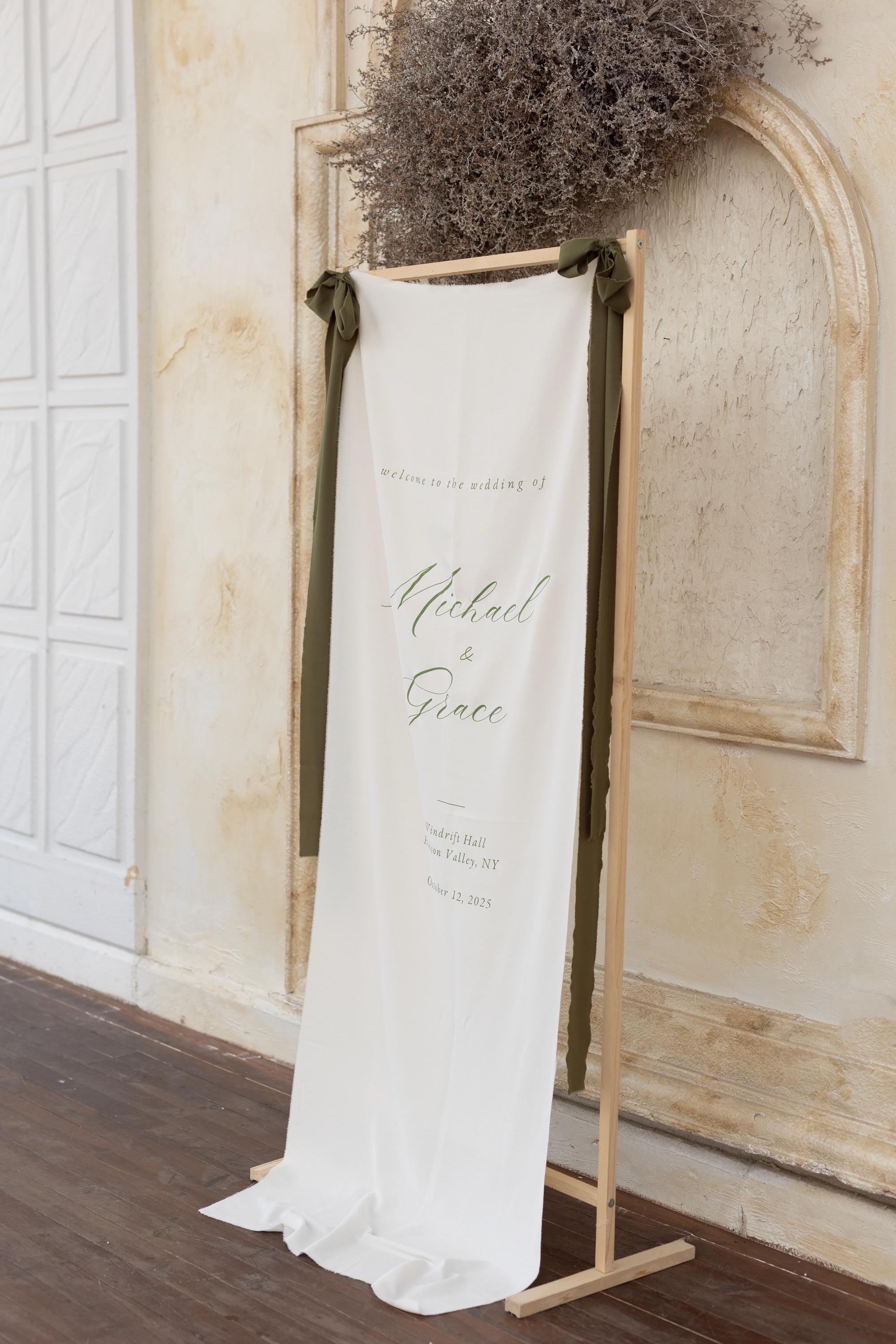 Elegant Wedding Ceremony Sign, Custom Wedding Welcome Sign, Fabric Wedding Banner, Personalized Wedding Decor
