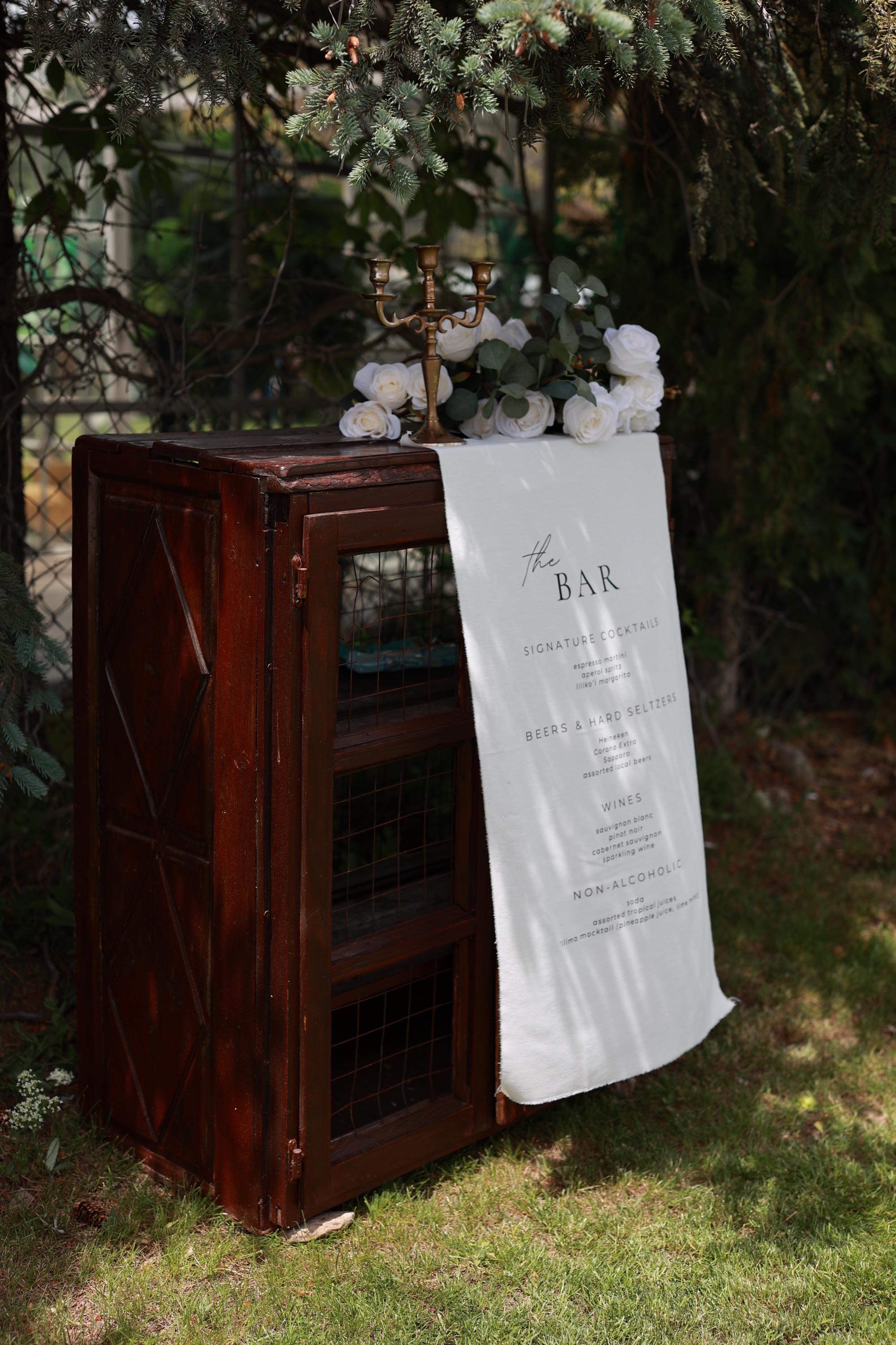 Fabric Bar Sign, Wedding Bar Menu, Custom Linen Bar Sign, Bar Sign, Signature Cocktails Sign, Minimalist Bar, His and Hers Wedding Bar Sign