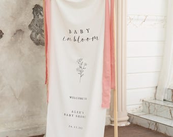Babyparty Willkommensschild, Baby in Bloom Stoffbanner, individuelles Babypartydekor