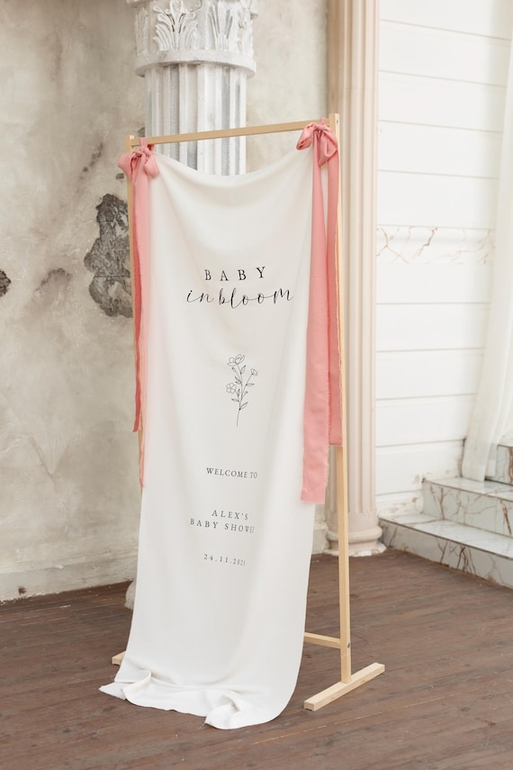 Baby Shower Welcome Sign, Baby in Bloom Fabric Banner, Custom Baby Shower Decor