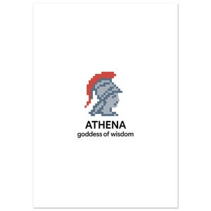 Poster minimal “Athena – goddess of wisdom” (A4, A3, 30×40 cm) | Arte pixel ispirata alla mitologia greca