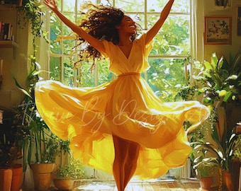 Joyful Black Woman Dancing Art Print: Freedom & Self-Love (Digital Download 11x14")