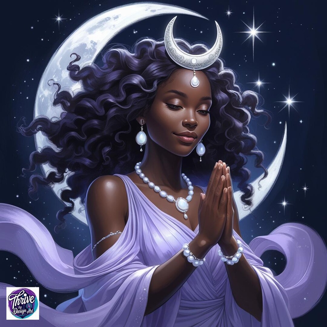 African Moon Goddess Art Print: Spiritual Melanin Queen (digital
