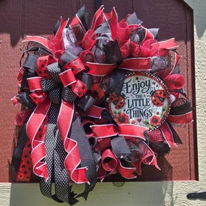 Ladybug Wreath Red and Black | Spring Summer Door Decor | Cute Insect Wreath | Front Door Ladybug Welcome Sign