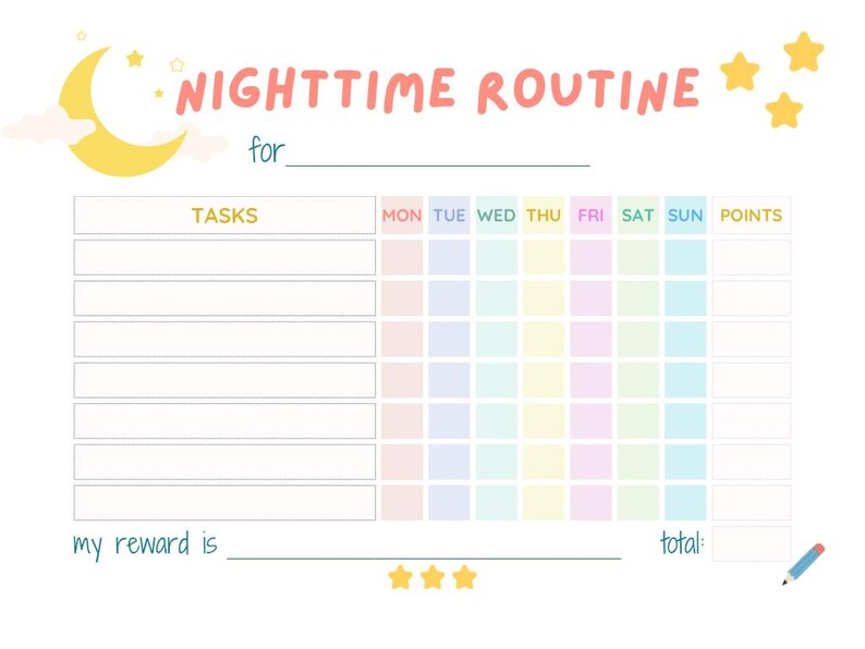 Morning & Night Routine Charts for Kids | Printable Daily Reward Chart ...
