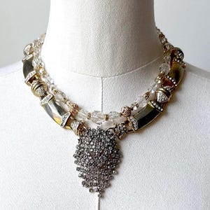 Vintage Rhinestone Art Deco Necklace Bohemian Rhinestone Statement Necklace Clear Swarovski Crystal Bib Necklace Wedding Bridal Jewelry
