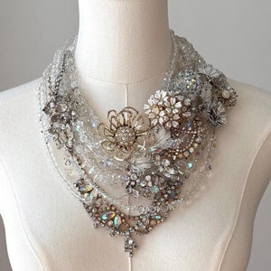 Rhinestone Pearl Necklace Chunky Crystal  Art Deco Necklace Statement Bib Necklace Swarovski Crystal Necklace Wedding Bridal Boho Jewelry