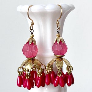 Red Dangle Drop Jhumka Indian Earrings Bright Red Indian Ethnic Earrings Red Boho Tribal Earrings Vintage Art Deco Red Earrings Red Earrings