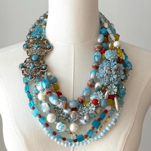 Antique Turquoise Cloisonne Buckle Necklace White Blue Yellow Red Necklace Vintage Art Deco Necklace Turquoise Tribal Flower Boho Necklace