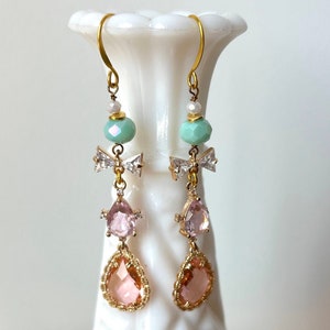 Pastel Rhinestone Statement Earrings Long Gold Rhinestone Earrings Clear Gold Rhinestone Earrings Wedding Bridal Crystal Statement Earrings