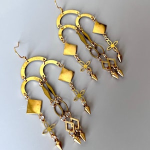 Gold Art Deco Kronleuchter Ohrringe Gold Charme Statement Ohrringe Lange Gold Boho Ohrringe Geometrische Diamant Tribal Ohrringe
