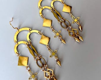 Gold Art Deco Dangle Earrings, Boho Geometric Charm Earrings