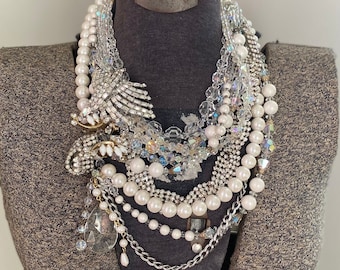 Op maat gemaakte statementparelketting, vintage strass bruidssieraden