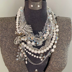 Perle Art-Deco-Kristall Braut Halskette Strass Statement Halskette Antike Silber Halskette Sparkly Kristall Halskette Swarovski Schmuck