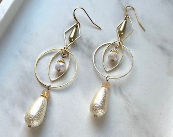 Boucles d’oreilles en perles vintage en or long or vintage perles boucles d’oreilles perles gouttes perles perles perles