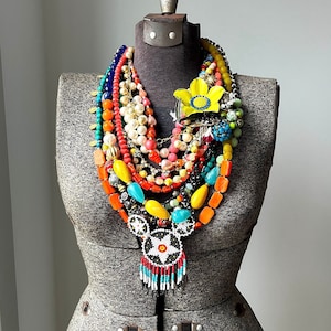 Chunky Statement Necklace Ethnic Indian African Necklace Vintage Art Deco Necklace Bold Chunky Necklace Colorful Necklace Boho Jewelry