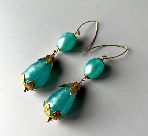 Simple Teal Blue Vintage Earrings Bold Bright Turquoise Statement