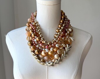 Big Bold Gold Chunky Pearl Necklace Vintage Gold Art Deco
