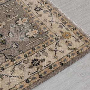 9x12 Vintage Persian Tree of Life Rug | Beige Gray Modern Oushak Style Wool with Botanical Floral Pattern | Hand Knotted Turkish Area Rug