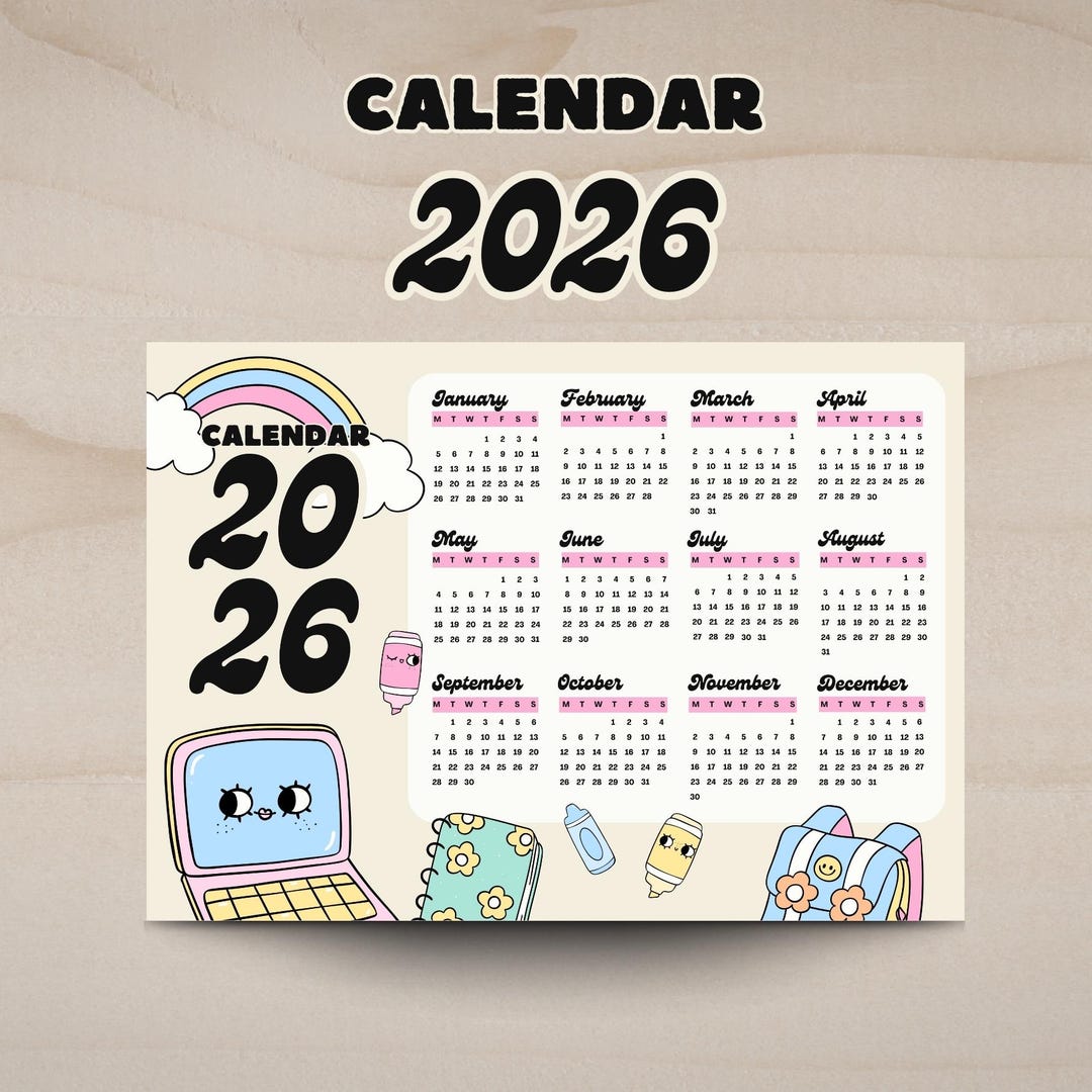 2026 Printable Calendar & Monthly Planner | Kawaii Pastel Student ...