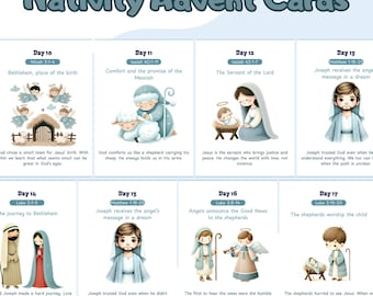 Calendario dell'Avvento con la storia della Natività per bambini | Conto alla rovescia di Natale con versetti biblici | Calendario biblico con flashcard stampabili