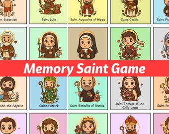 Gioco di memoria dei santi stampabile – Carte di abbinamento cattoliche per bambini – Attività educativa cristiana – Gioco religioso per catechismo e istruzione domiciliare