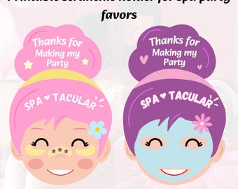 Personalisierbarer Haargummihalter für Mädchen | Druckvorlage für Spa-Partygeschenke | 6 Designs, Vorlage für Haargummihalter für Geburtstagsfeiern | Geschenkanhänger für Spa-Tage