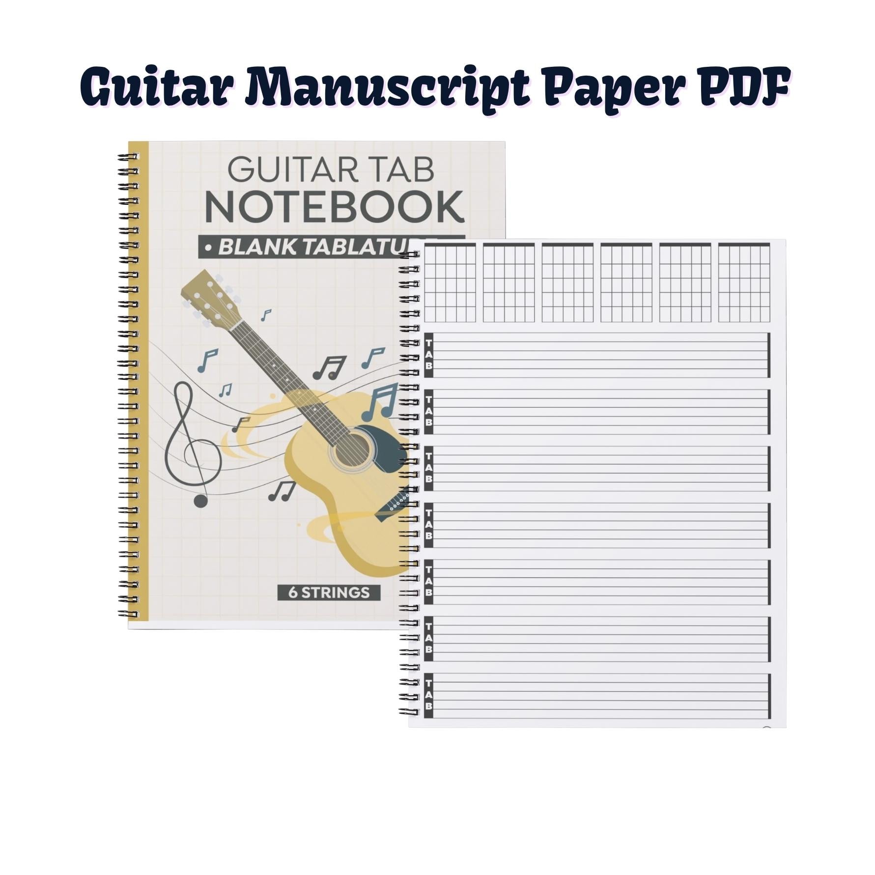 XYZ ギター 楽譜 ポスター付き Printable Guitar Tab Notebook With Chord Boxes | 100 Numbered